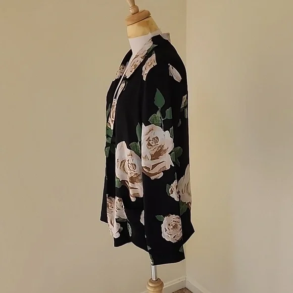 New! Forever 21 black floral large open light weight jacket. - Picture 3 of 11